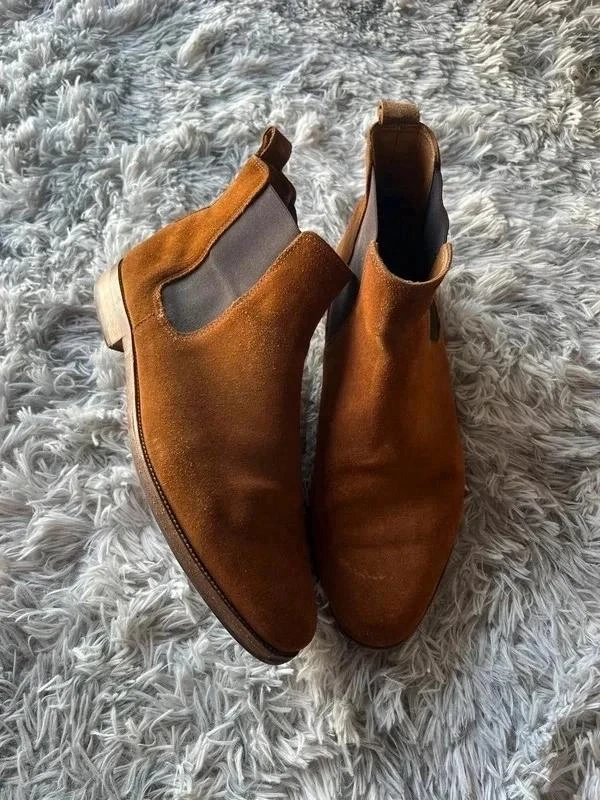 Vintage Bobbies Paris Brown Genuine Leather suede Chelsea boots Size 44EU – photo 2